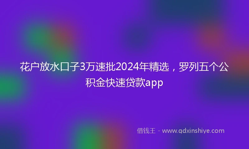 花户放水口子3万速批2024年精选，罗列五个公积金快速贷款app