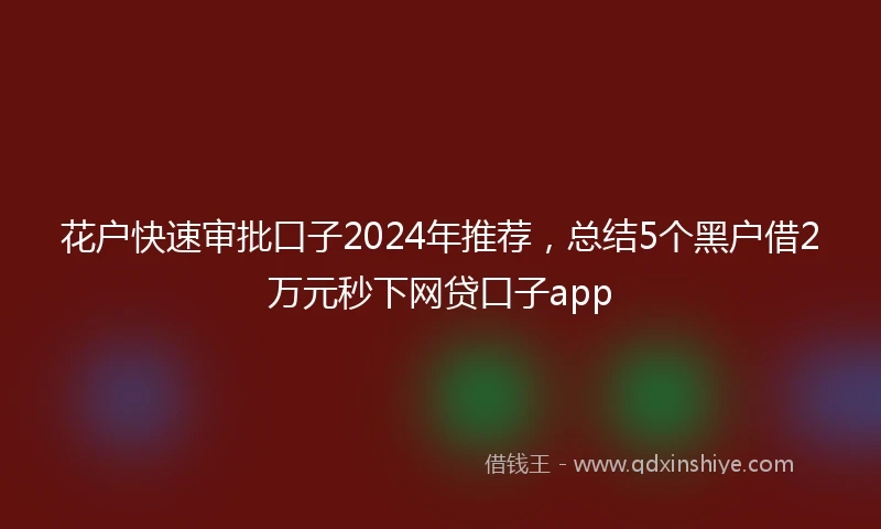 花户快速审批口子2024年推荐，总结5个黑户借2万元秒下网贷口子app