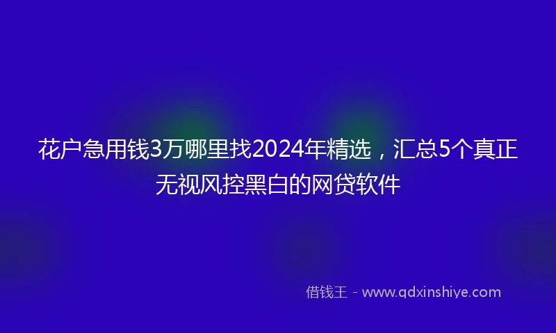 花户急用钱3万哪里找2024年精选，汇总5个真正无视风控黑白的网贷软件