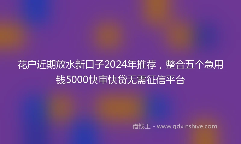 花户近期放水新口子2024年推荐，整合五个急用钱5000快审快贷无需征信平台