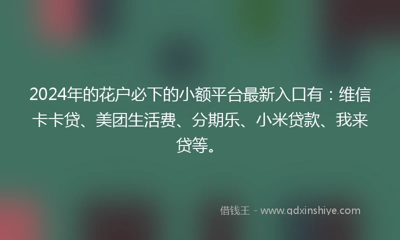 2024年的花户必下的小额平台最新入口有:维信卡卡贷、美团生活费、分期乐、小米贷款、我来贷等。