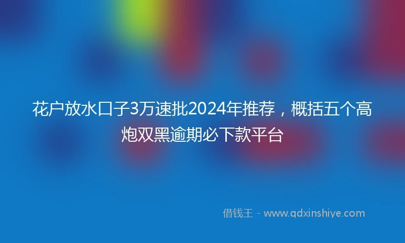 花户放水口子3万速批2024年推荐，概括五个高炮双黑逾期必下款平台