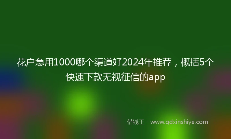 花户急用1000哪个渠道好2024年推荐，概括5个快速下款无视征信的app