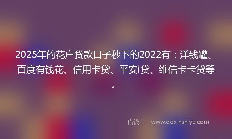 2025年的花户贷款口子秒下的2022有：洋钱罐、百度有钱花、信用卡贷、平安i贷、维信卡卡贷等。