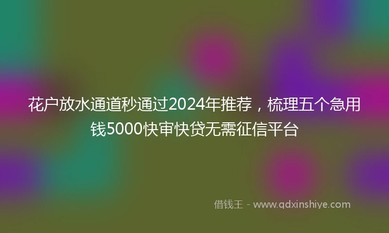 花户放水通道秒通过2024年推荐，梳理五个急用钱5000快审快贷无需征信平台