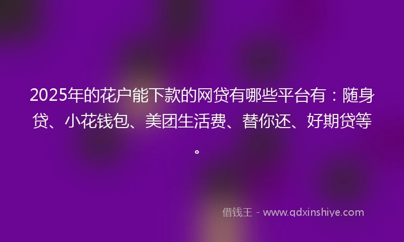 2025年的花户能下款的网贷有哪些平台有：随身贷、小花钱包、美团生活费、替你还、好期贷等。