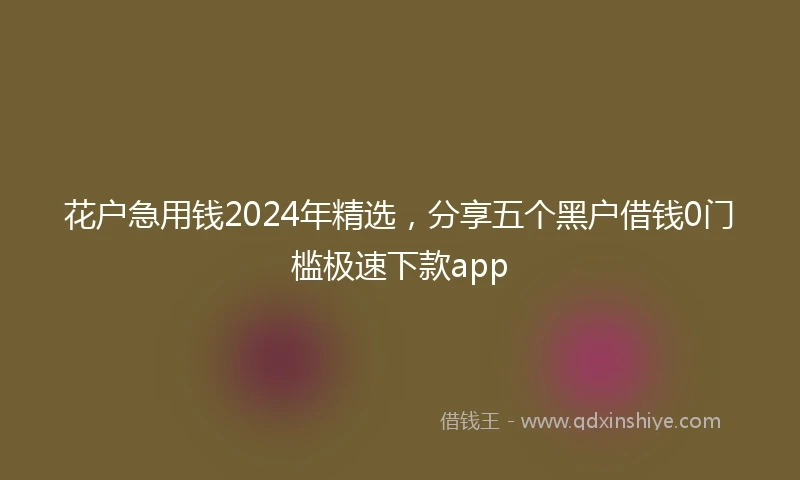 花户急用钱2024年精选，分享五个黑户借钱0门槛极速下款app