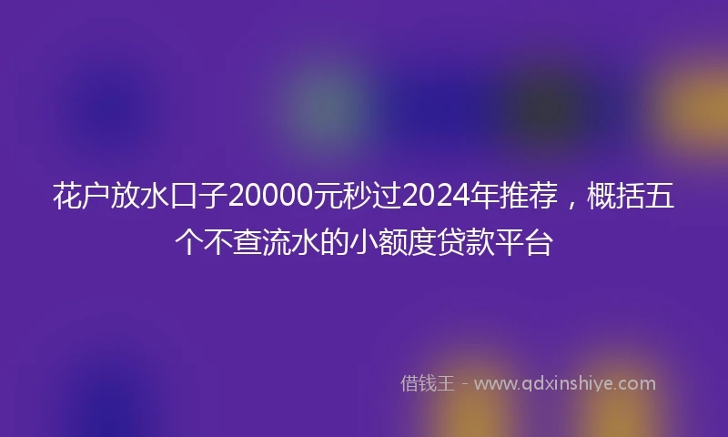 花户放水口子20000元秒过2024年推荐，概括五个不查流水的小额度贷款平台