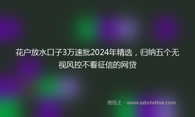 花户放水口子3万速批2024年精选，归纳五个无视风控不看征信的网贷