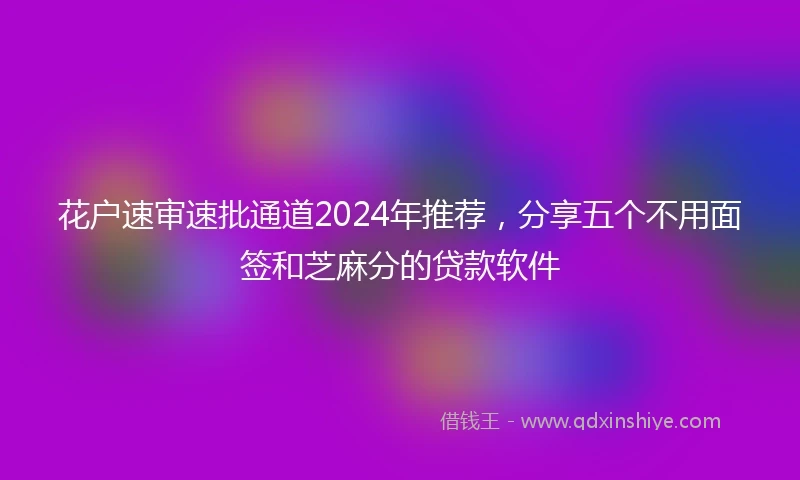 花户速审速批通道2024年推荐，分享五个不用面签和芝麻分的贷款软件