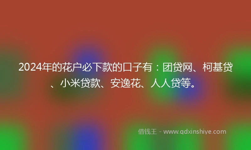 2024年的花户必下款的口子有：团贷网、柯基贷、小米贷款、安逸花、人人贷等。