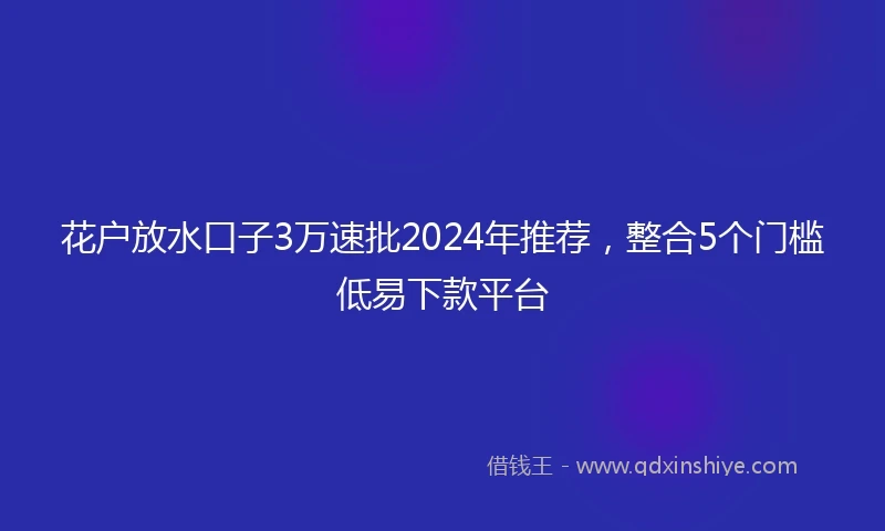 花户放水口子3万速批2024年推荐，整合5个门槛低易下款平台