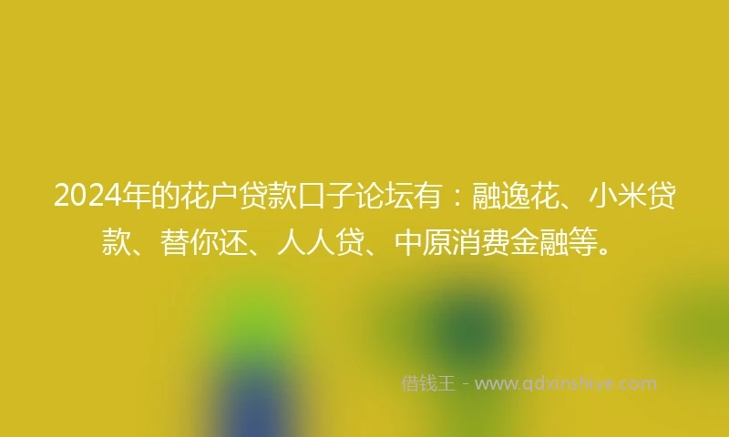 2024年的花户贷款口子论坛有：融逸花、小米贷款、替你还、人人贷、中原消费金融等。