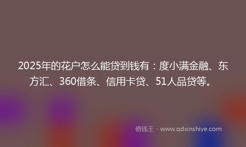2025年的花户怎么能贷到钱有：度小满金融、东方汇、360借条、信用卡贷、51人品贷等。
