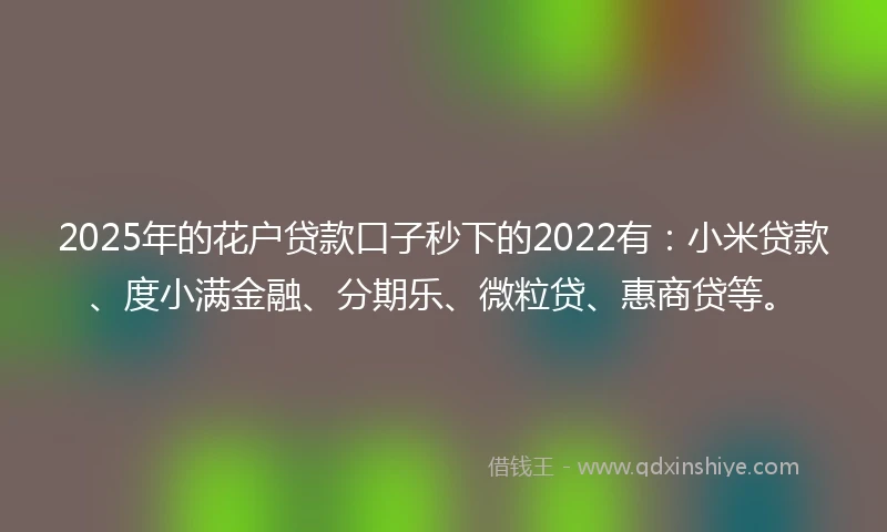 2025年的花户贷款口子秒下的2022有：小米贷款、度小满金融、分期乐、微粒贷、惠商贷等。