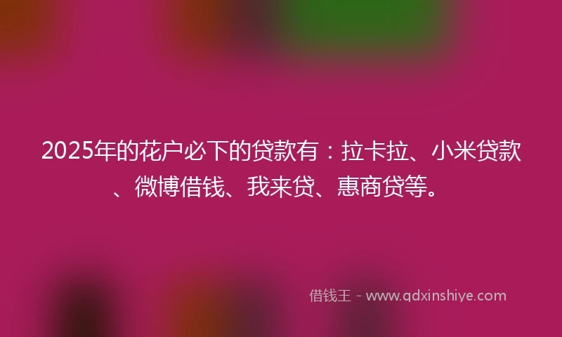 2025年的花户必下的贷款有：拉卡拉、小米贷款、微博借钱、我来贷、惠商贷等。
