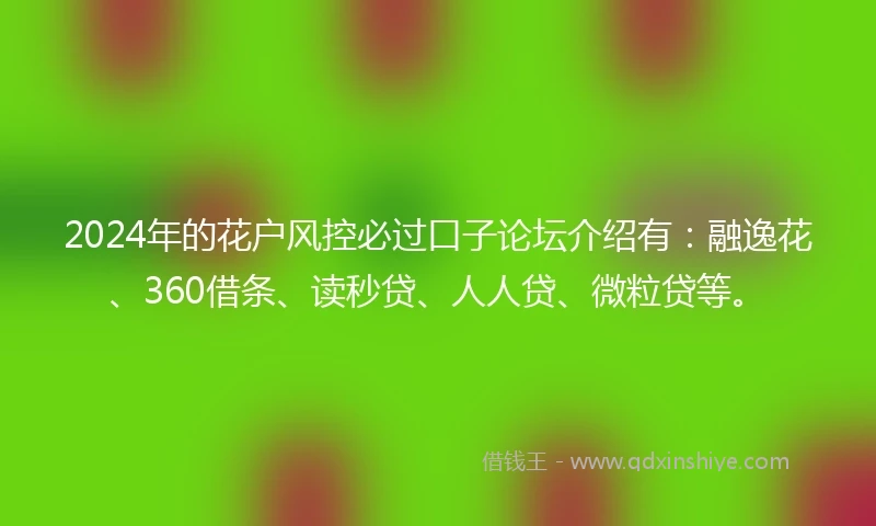 2024年的花户风控必过口子论坛介绍有：融逸花、360借条、读秒贷、人人贷、微粒贷等。