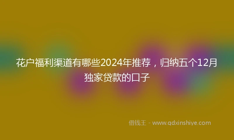 花户福利渠道有哪些2024年推荐，归纳五个12月独家贷款的口子