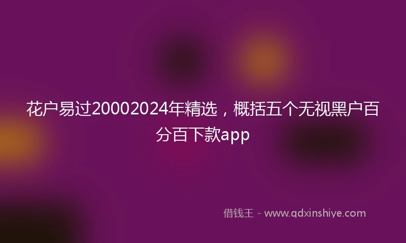 花户易过20002024年精选，概括五个无视黑户百分百下款app