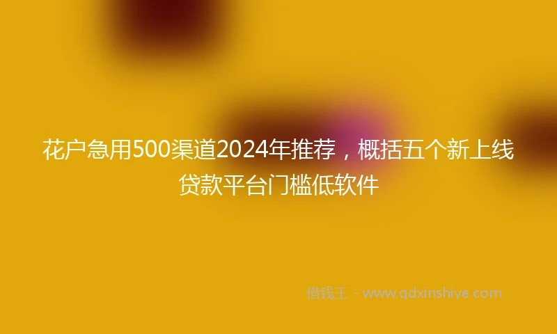 花户急用500渠道2024年推荐，概括五个新上线贷款平台门槛低软件
