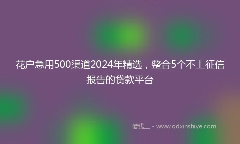 花户急用500渠道2024年精选，整合5个不上征信报告的贷款平台