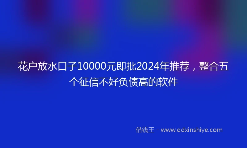 花户放水口子10000元即批2024年推荐，整合五个征信不好负债高的软件