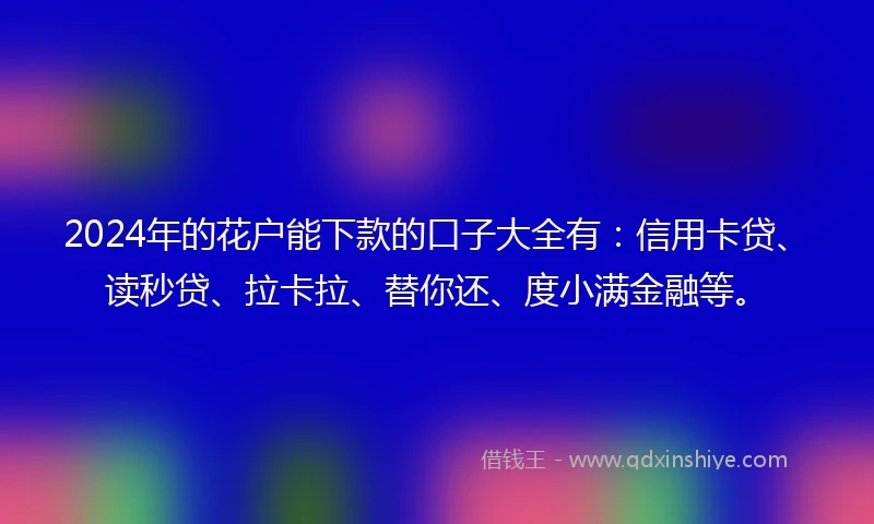 2024年的花户能下款的口子大全有：信用卡贷、读秒贷、拉卡拉、替你还、度小满金融等。