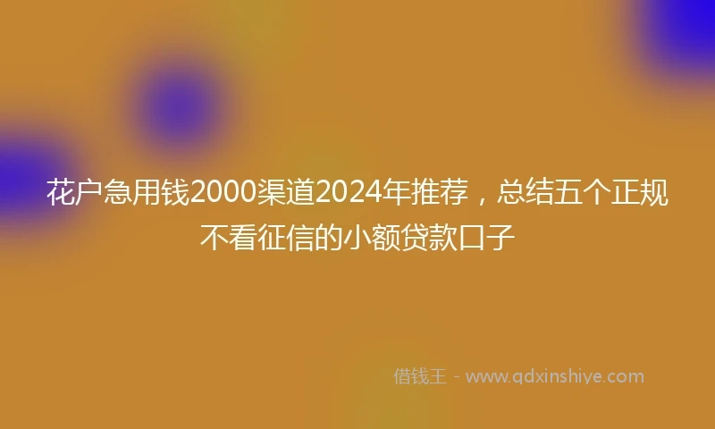 花户急用钱2000渠道2024年推荐,总结五个正规不看征信的小额贷款口子