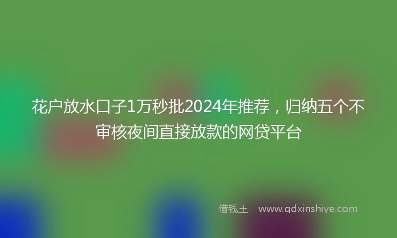 花户放水口子1万秒批2024年推荐，归纳五个不审核夜间直接放款的网贷平台