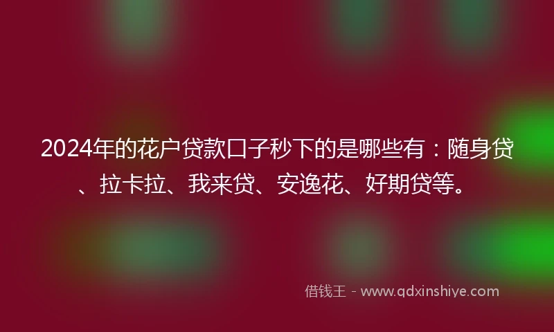 2024年的花户贷款口子秒下的是哪些有：随身贷、拉卡拉、我来贷、安逸花、好期贷等。