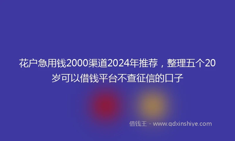 花户急用钱2000渠道2024年推荐，整理五个20岁可以借钱平台不查征信的口子