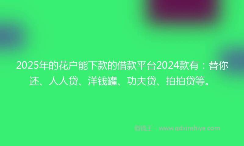 2025年的花户能下款的借款平台2024款有：替你还、人人贷、洋钱罐、功夫贷、拍拍贷等。