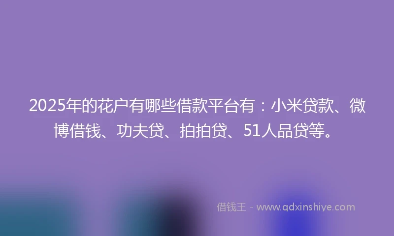 2025年的花户有哪些借款平台有：小米贷款、微博借钱、功夫贷、拍拍贷、51人品贷等。