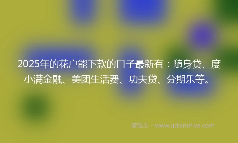 2025年的花户能下款的口子最新有：随身贷、度小满金融、美团生活费、功夫贷、分期乐等。