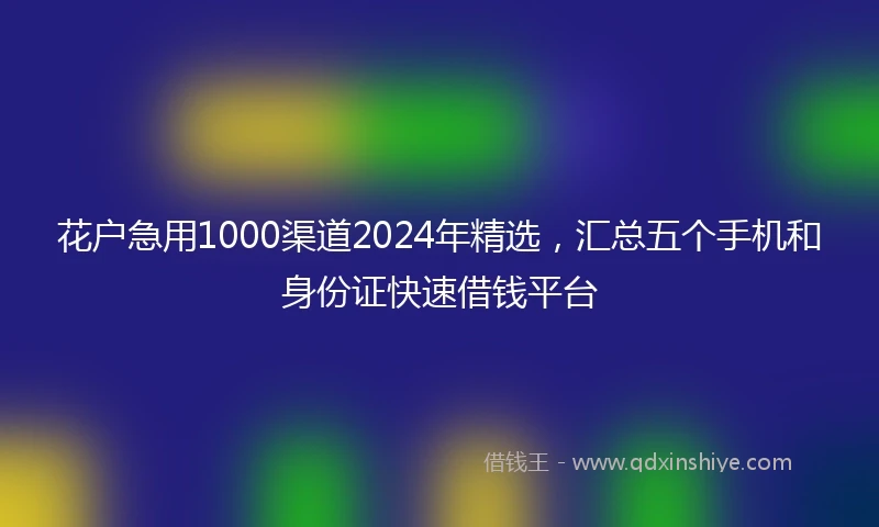 花户急用1000渠道2024年精选，汇总五个手机和身份证快速借钱平台