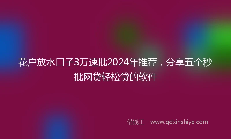 花户放水口子3万速批2024年推荐，分享五个秒批网贷轻松贷的软件