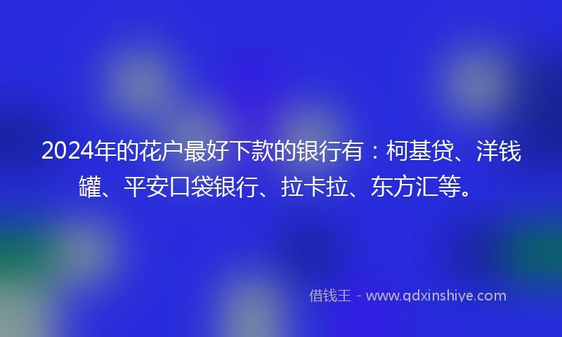 2024年的花户最好下款的银行有：柯基贷、洋钱罐、平安口袋银行、拉卡拉、东方汇等。