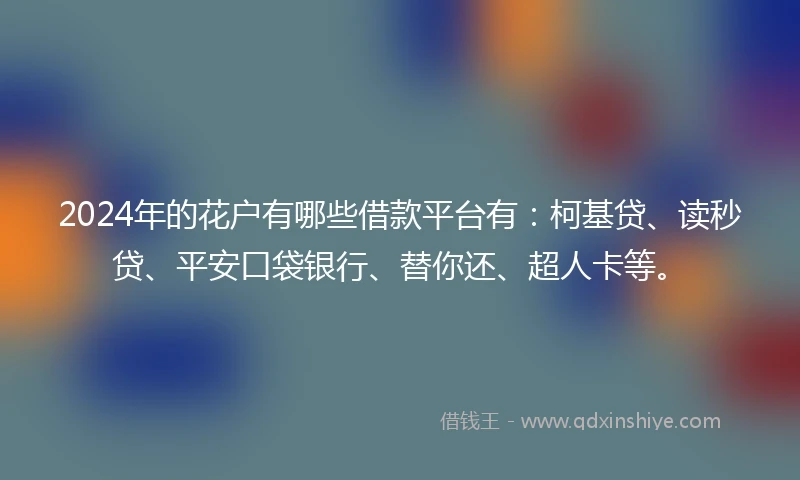 2024年的花户有哪些借款平台有：柯基贷、读秒贷、平安口袋银行、替你还、超人卡等。