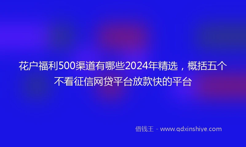 花户福利500渠道有哪些2024年精选，概括五个不看征信网贷平台放款快的平台