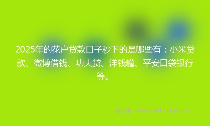 2025年的花户贷款口子秒下的是哪些有：小米贷款、微博借钱、功夫贷、洋钱罐、平安口袋银行等。