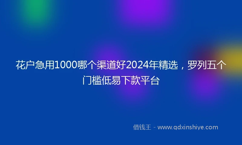 花户急用1000哪个渠道好2024年精选，罗列五个门槛低易下款平台