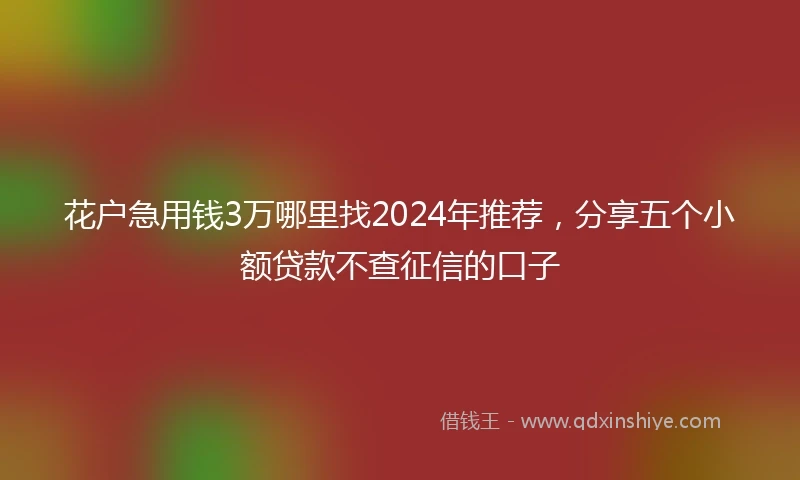 花户急用钱3万哪里找2024年推荐，分享五个小额贷款不查征信的口子