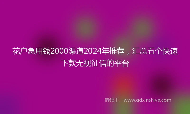 花户急用钱2000渠道2024年推荐，汇总五个快速下款无视征信的平台
