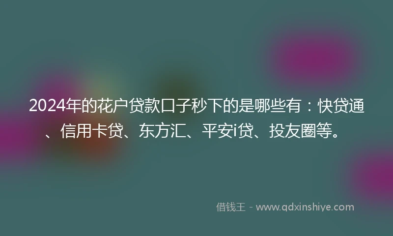 2024年的花户贷款口子秒下的是哪些有：快贷通、信用卡贷、东方汇、平安i贷、投友圈等。