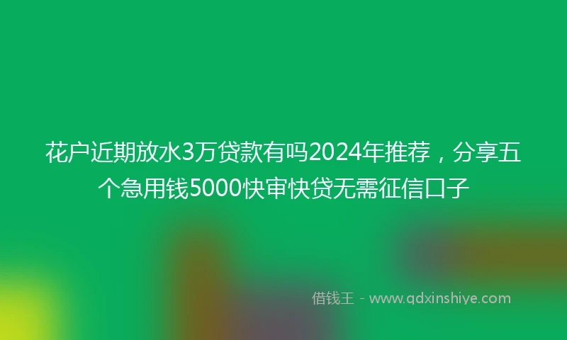 花户近期放水3万贷款有吗2024年推荐，分享五个急用钱5000快审快贷无需征信口子