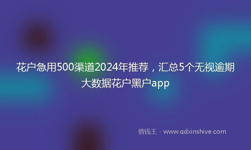 花户急用500渠道2024年推荐,汇总5个无视逾期大数据花户黑户app
