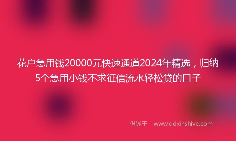 花户急用钱20000元快速通道2024年精选,归纳5个急用小钱不求征信流水轻松贷的口子