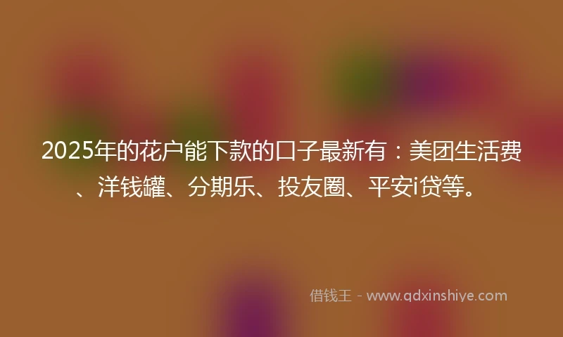 2025年的花户能下款的口子最新有：美团生活费、洋钱罐、分期乐、投友圈、平安i贷等。