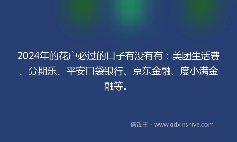 2024年的花户必过的口子有没有有：美团生活费、分期乐、平安口袋银行、京东金融、度小满金融等。