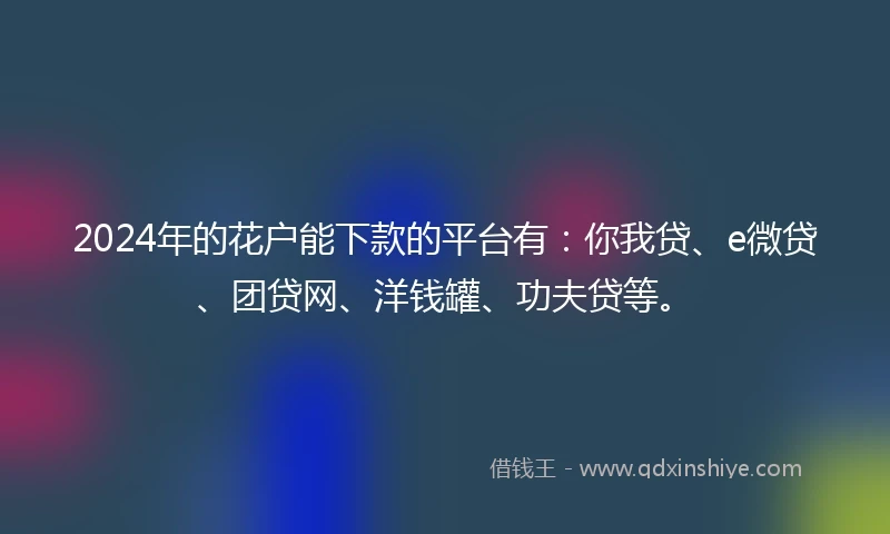 2024年的花户能下款的平台有：你我贷、e微贷、团贷网、洋钱罐、功夫贷等。